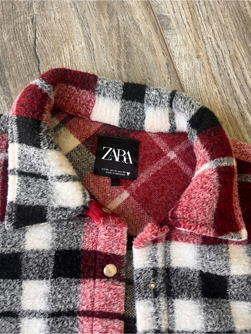 Zara Red, Black & White Plaid Sherpa Shacket - Picture 3 of 6